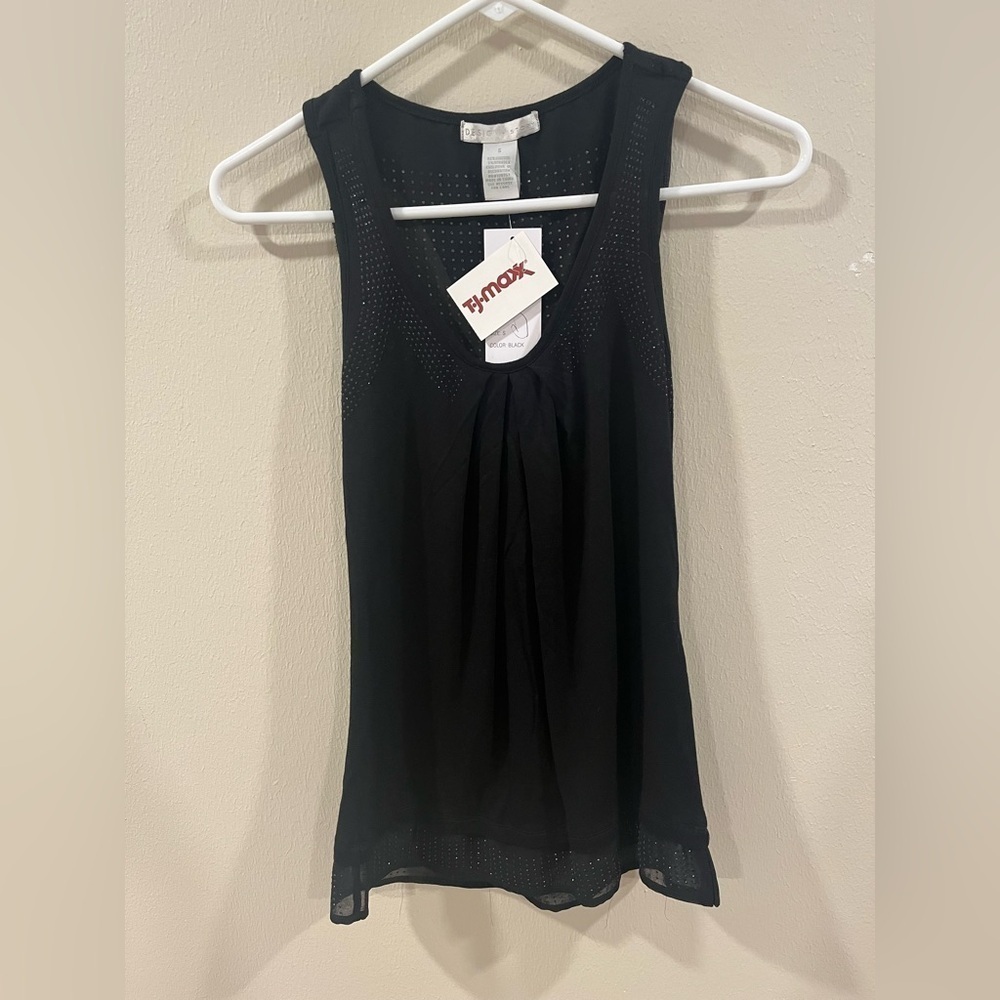NWT Design History Black Embellished Pleated Tank Top - Size Small